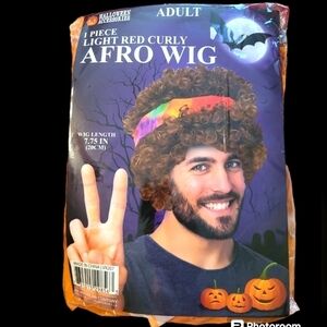 New Adult light Red Curly Afro Wig 7.75 in with headband unisex